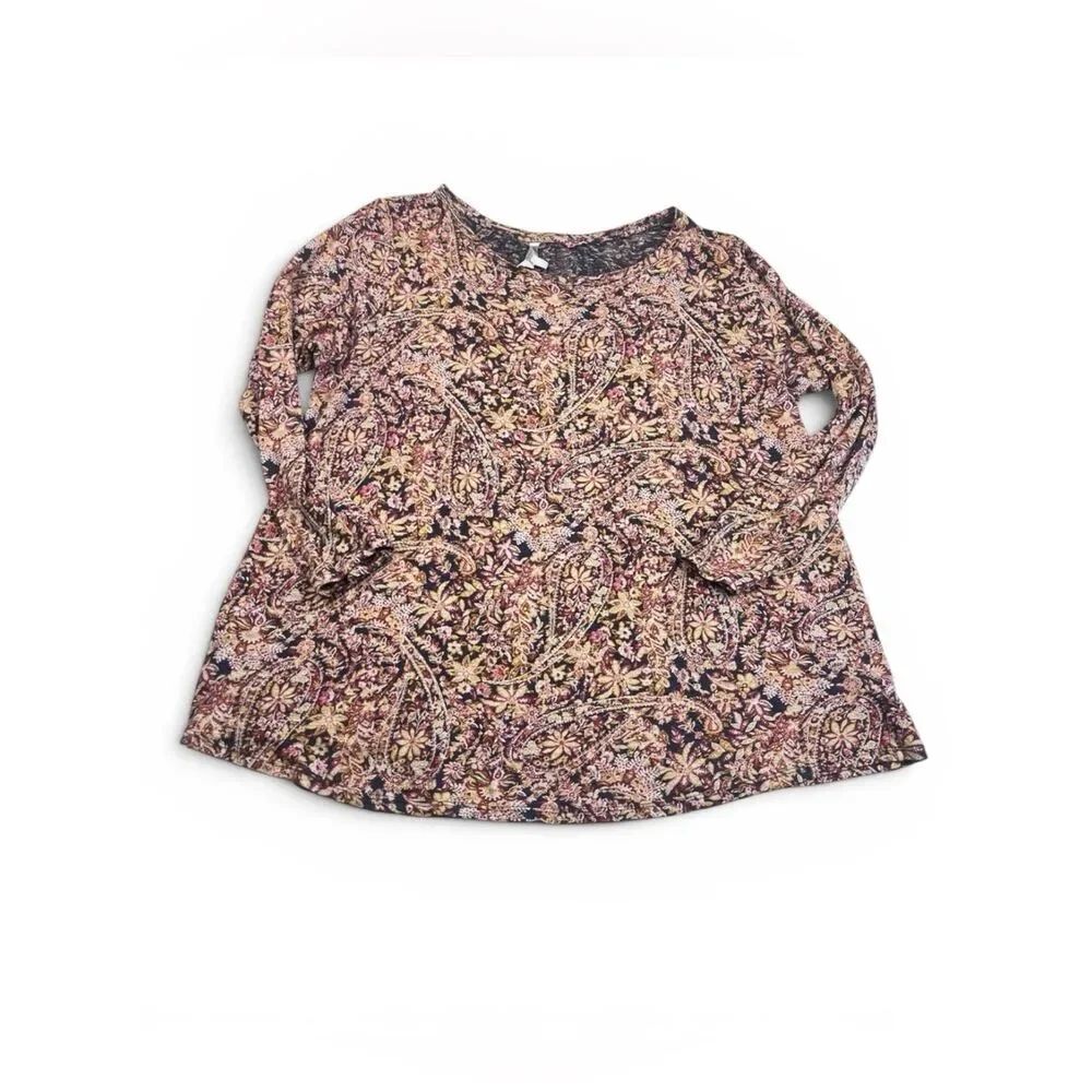 Lucky Brand Swing Tunic Shirt Floral Long Sleeve Boho Breathable Lightweight 1X
